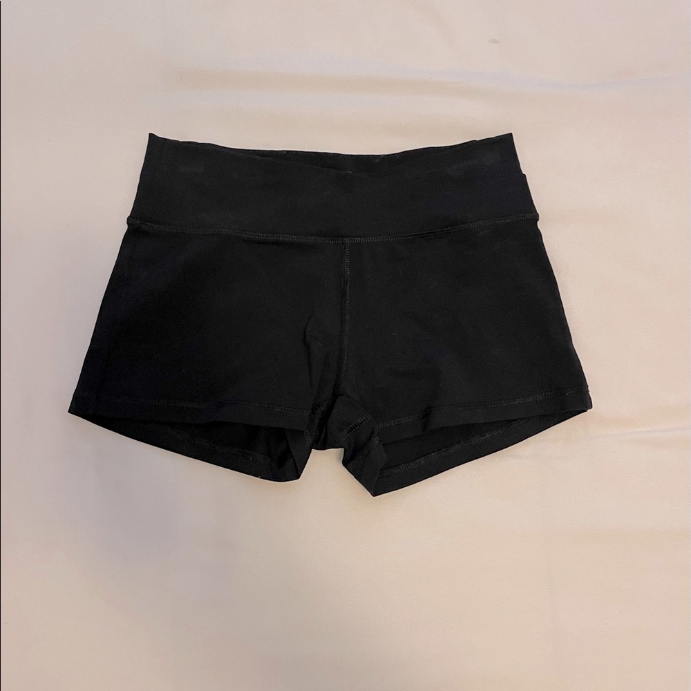 Black spandex mini yoga shorts.